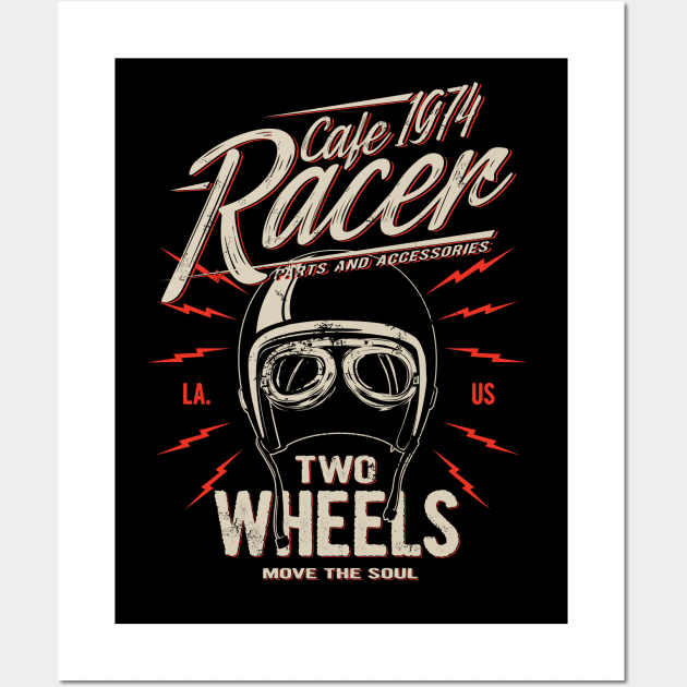 Cafe Racer 1974 vintage two wheels custom style Distressed Wall Art by SpaceWiz95